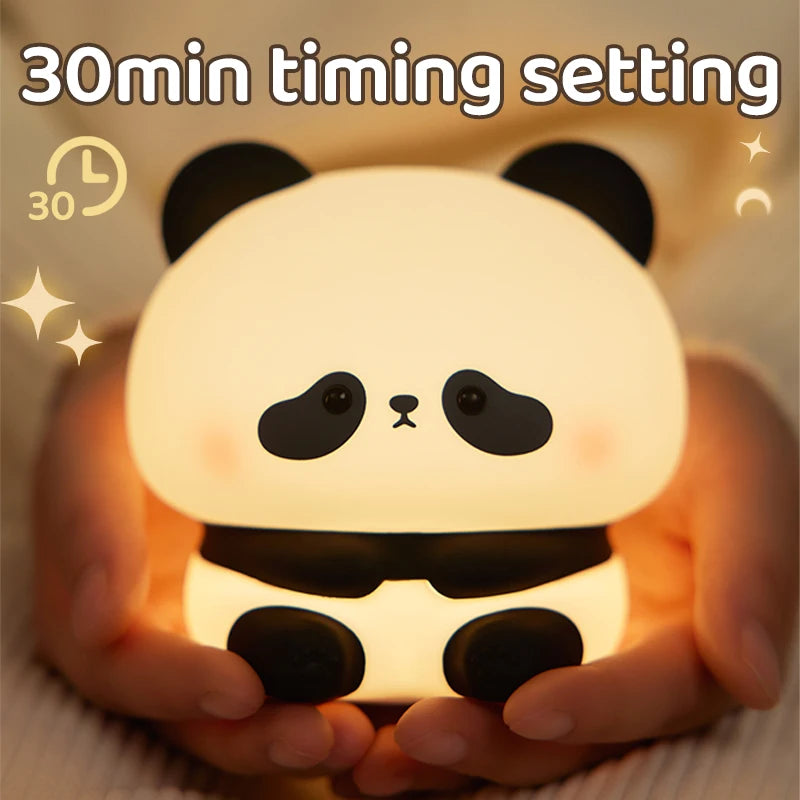 Maker graphic of the sitting panda light cupped in two hands with a clock icon reading 30, captioned 30 minute timing setting