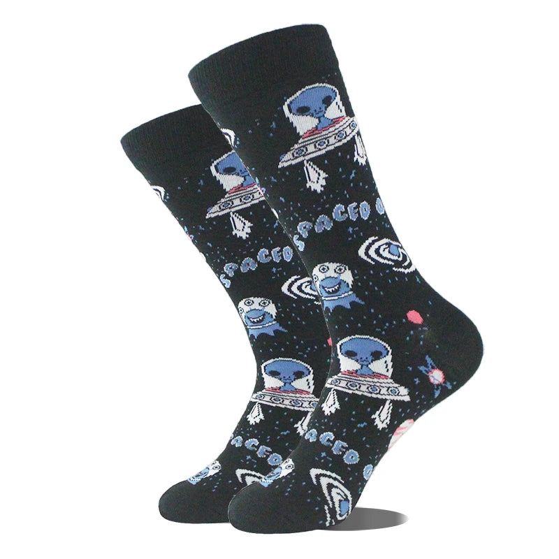 Funny novelty crew socks, flying saucers design
