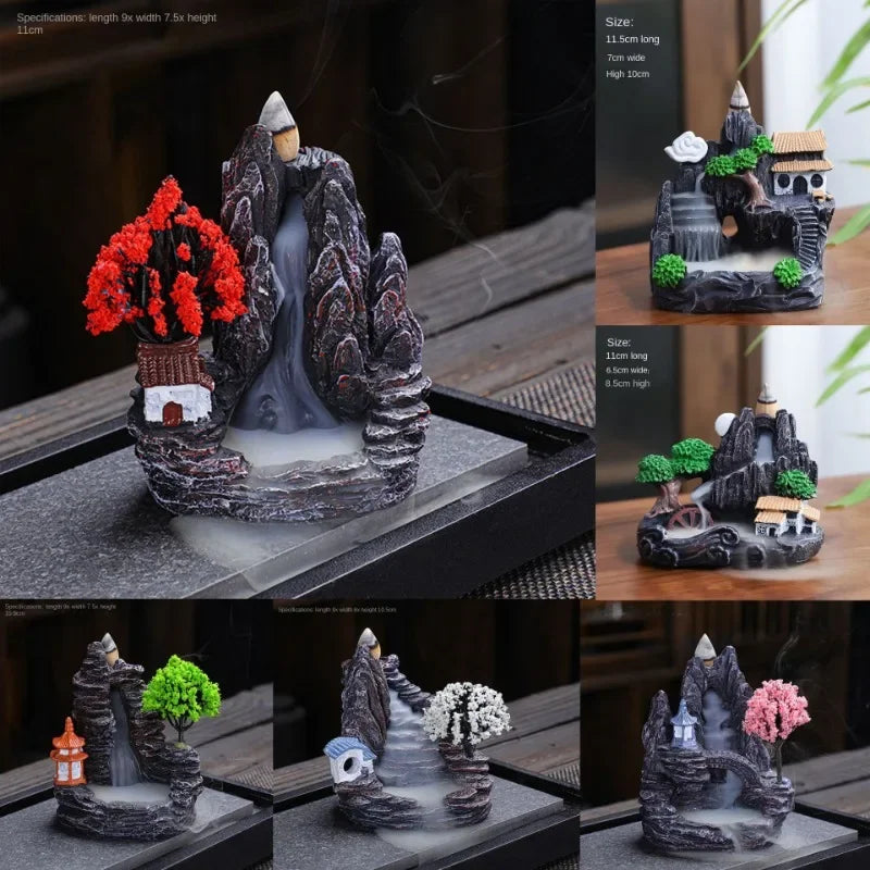 Collage of the six mountain incense burner designs with size details