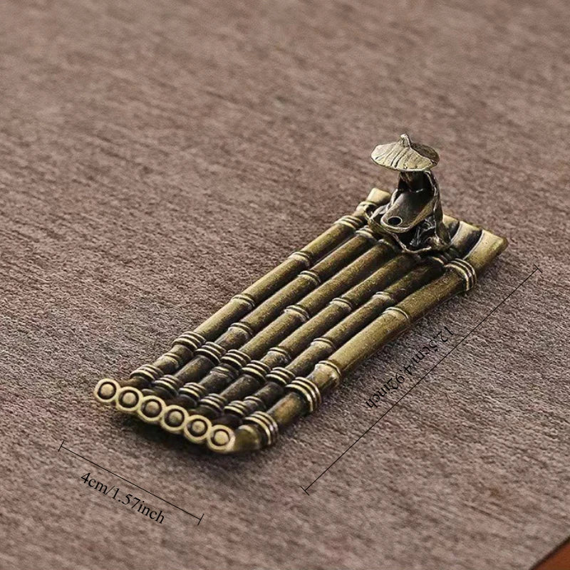 Bamboo Raft Small metal stick incense holder, maker size graphic shown