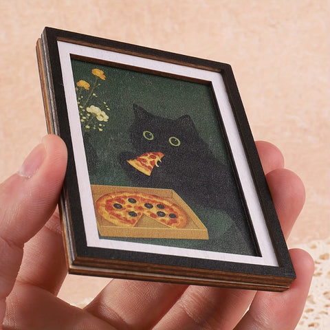Layered Black Cat Pizza Magnet