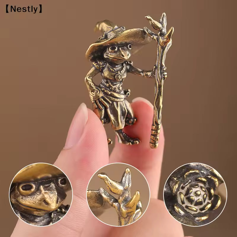 Brass Frog Wizard Statue