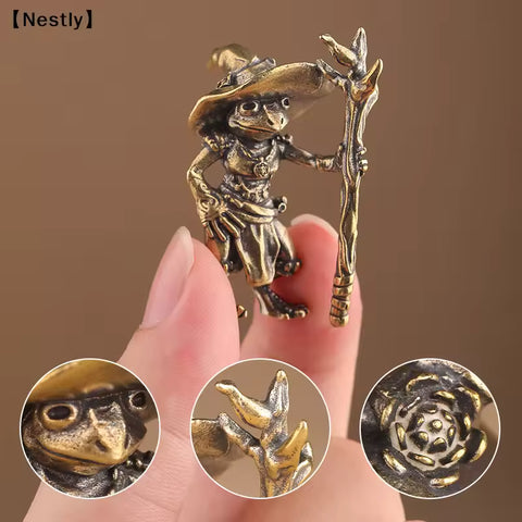 Brass Frog Wizard Statue
