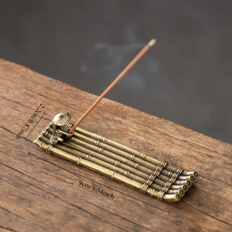 Bamboo Raft Medium metal stick incense holder, maker size graphic shown