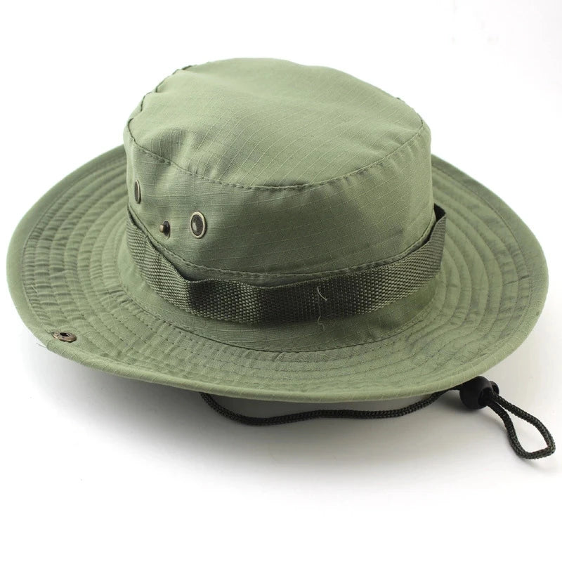 Plain sage green boonie hat with a wide brim