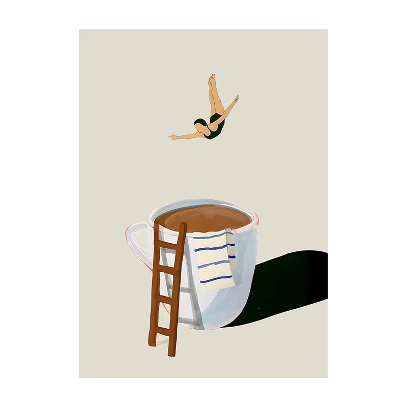 Coffee canvas print, design: Diver into a mug, cream