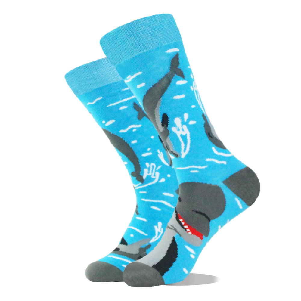 Funny novelty crew socks, sharks and whale design