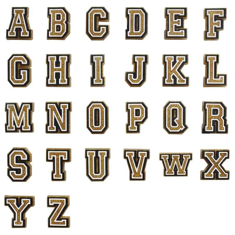 Set of 26 gold letter shoe charms, A to Z