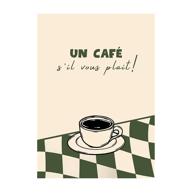 Coffee canvas print, design: Un Café, green checkerboard