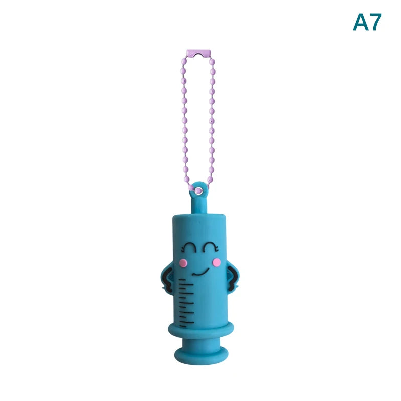 Teal Syringe ampoule opener keychain