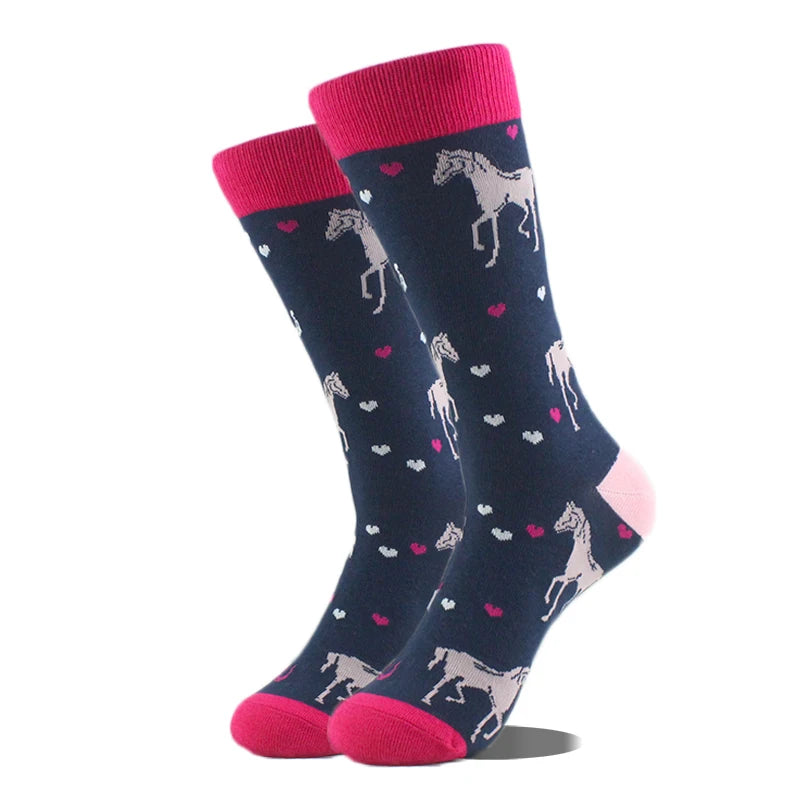 Funny novelty crew socks, unicorns and hearts design