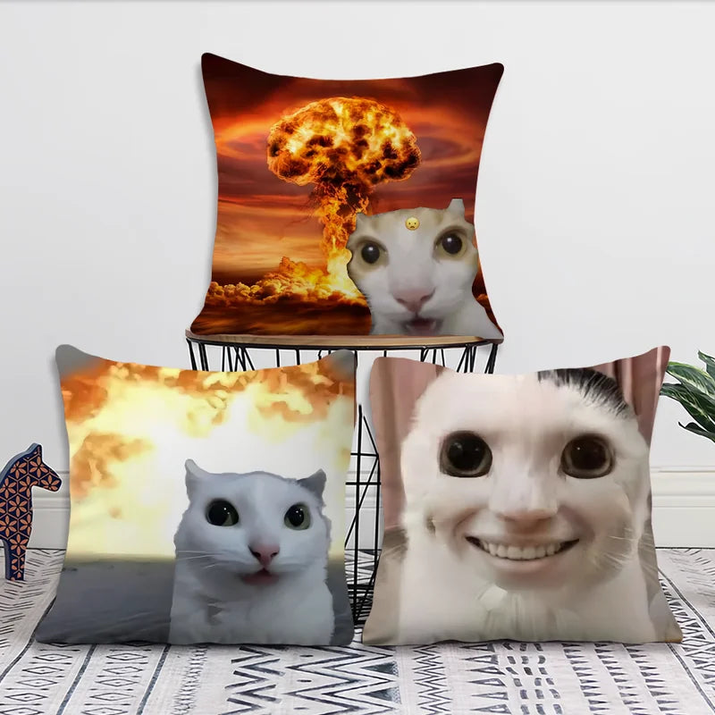 Funda de almohada con meme de gato