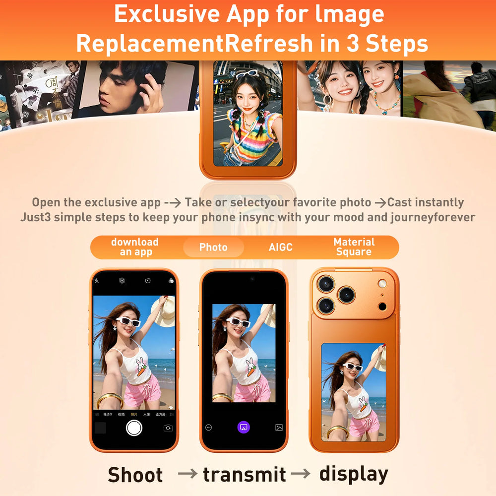 Three-step app image transfer to the e-ink display