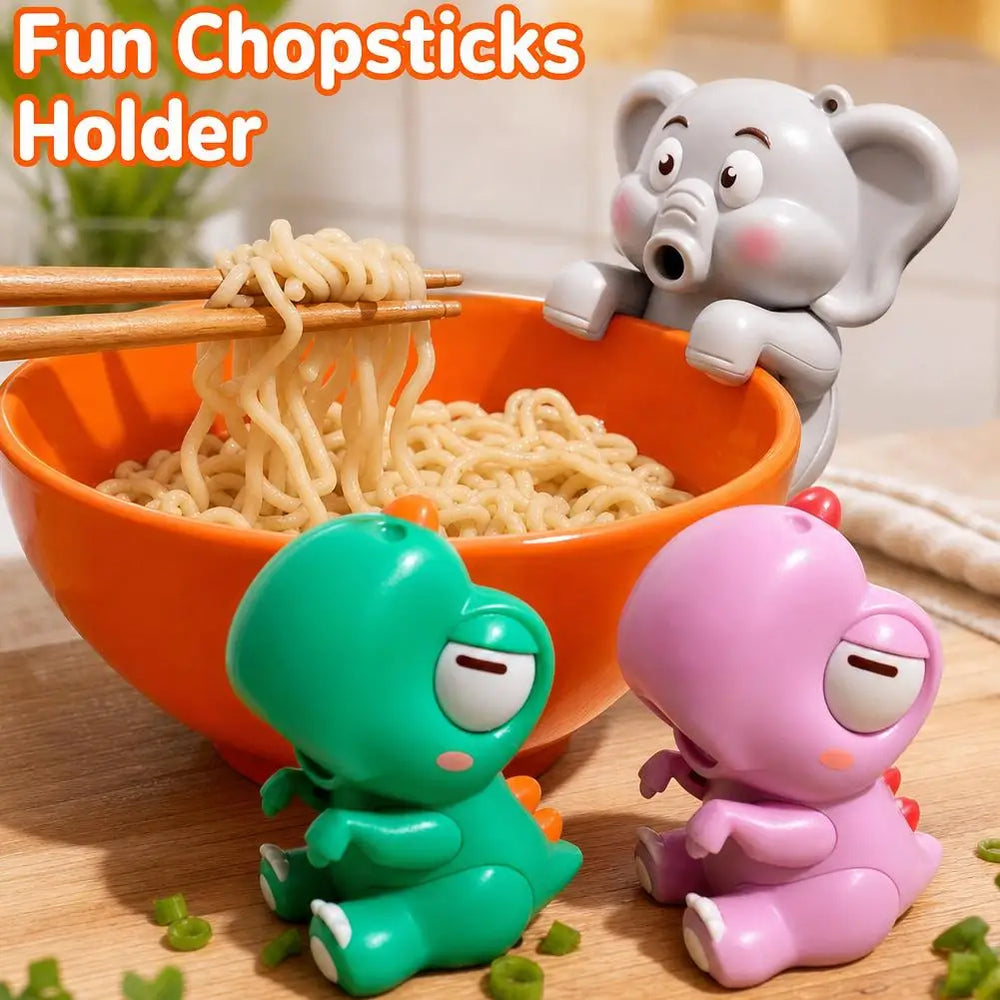The three designs around a noodle bowl, with the elephant propped on the rim holding a pair of chopsticks