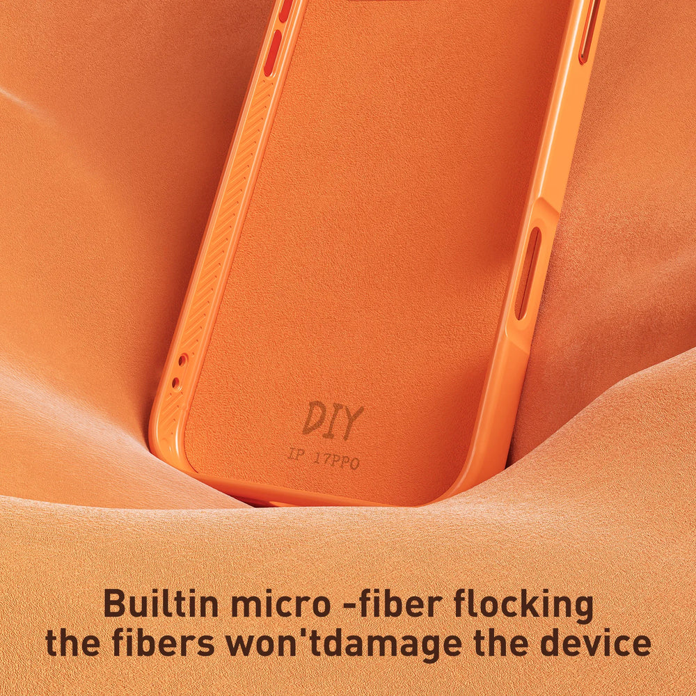 Soft microfiber lining inside the orange phone case