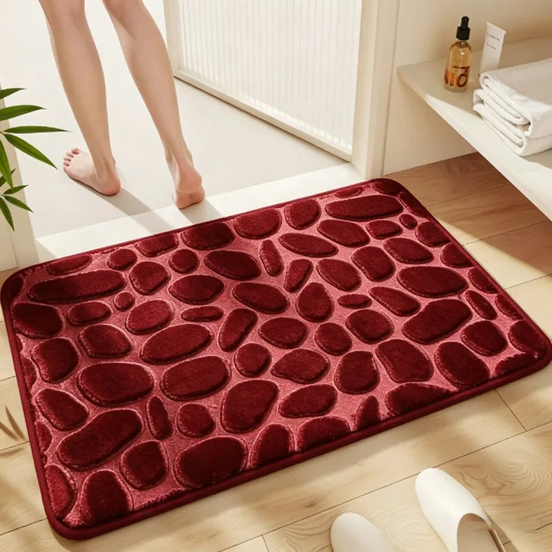 Wine Red pebble-embossed bath mat
