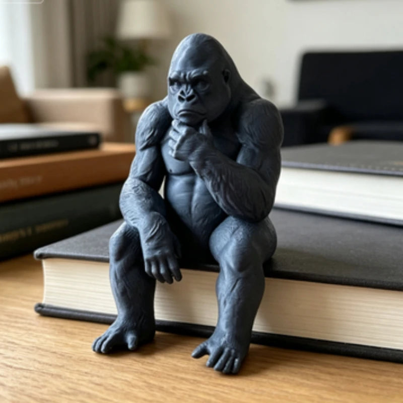 Figura decorativa de gorila pensador para estante