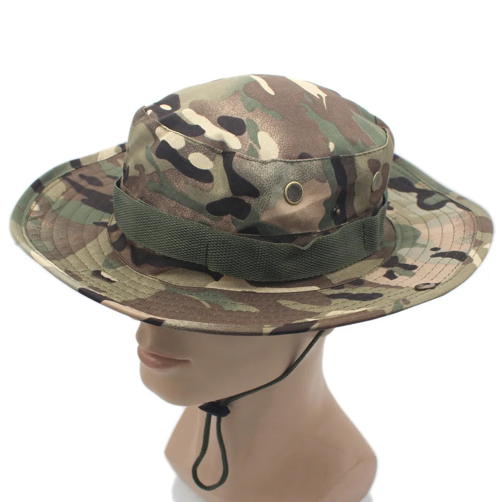 Boonie hat in a tan and green multi-tone camouflage print