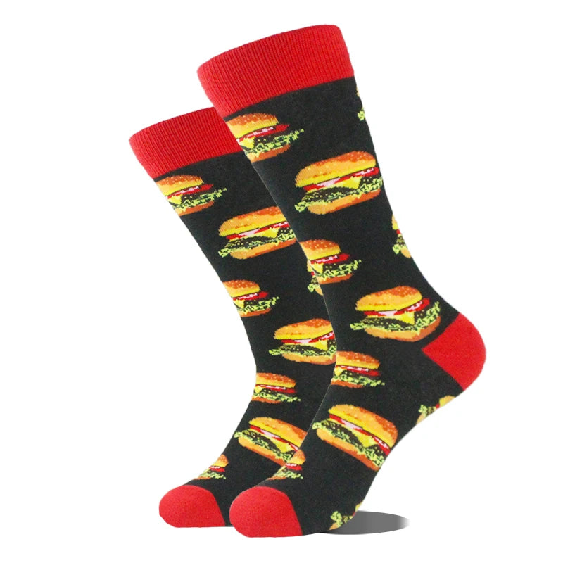 Funny novelty crew socks, cheeseburgers design
