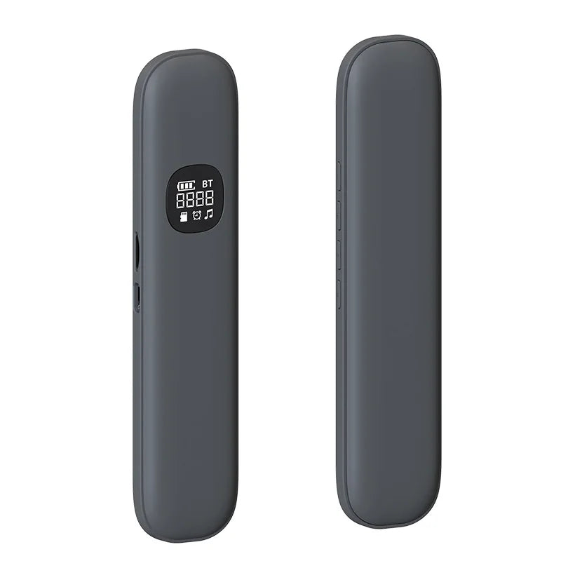 Grey flat under-pillow Bluetooth speaker, front and back