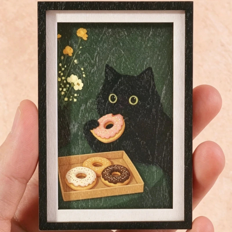 Black Cat Donut Magnet