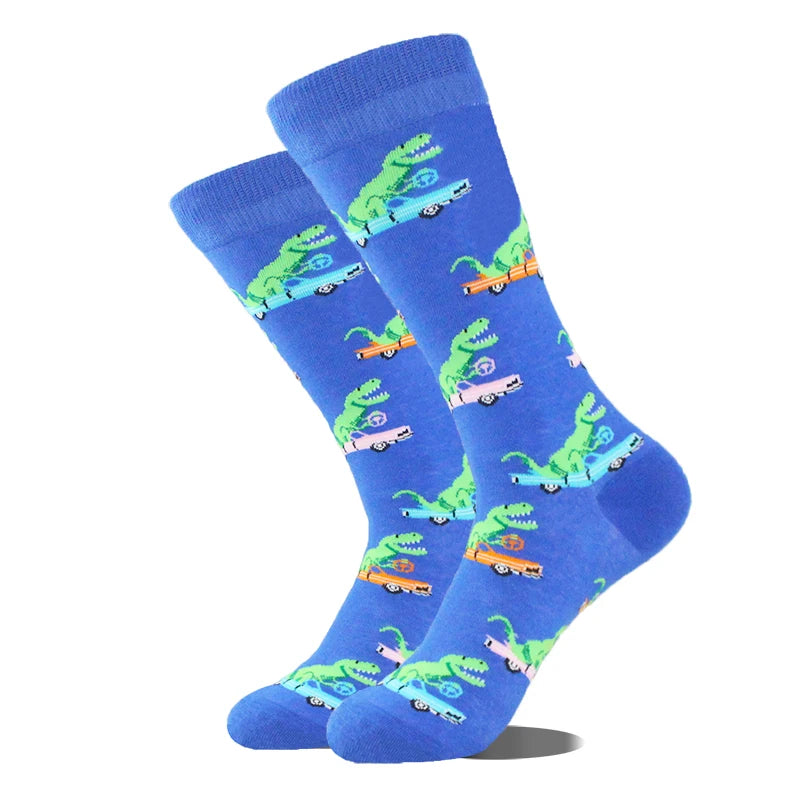 Funny novelty crew socks, skateboarding crocodiles design