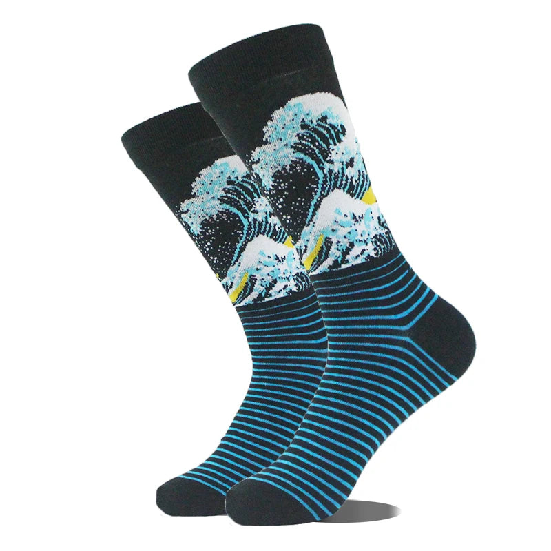 Funny novelty crew socks, ocean wave design