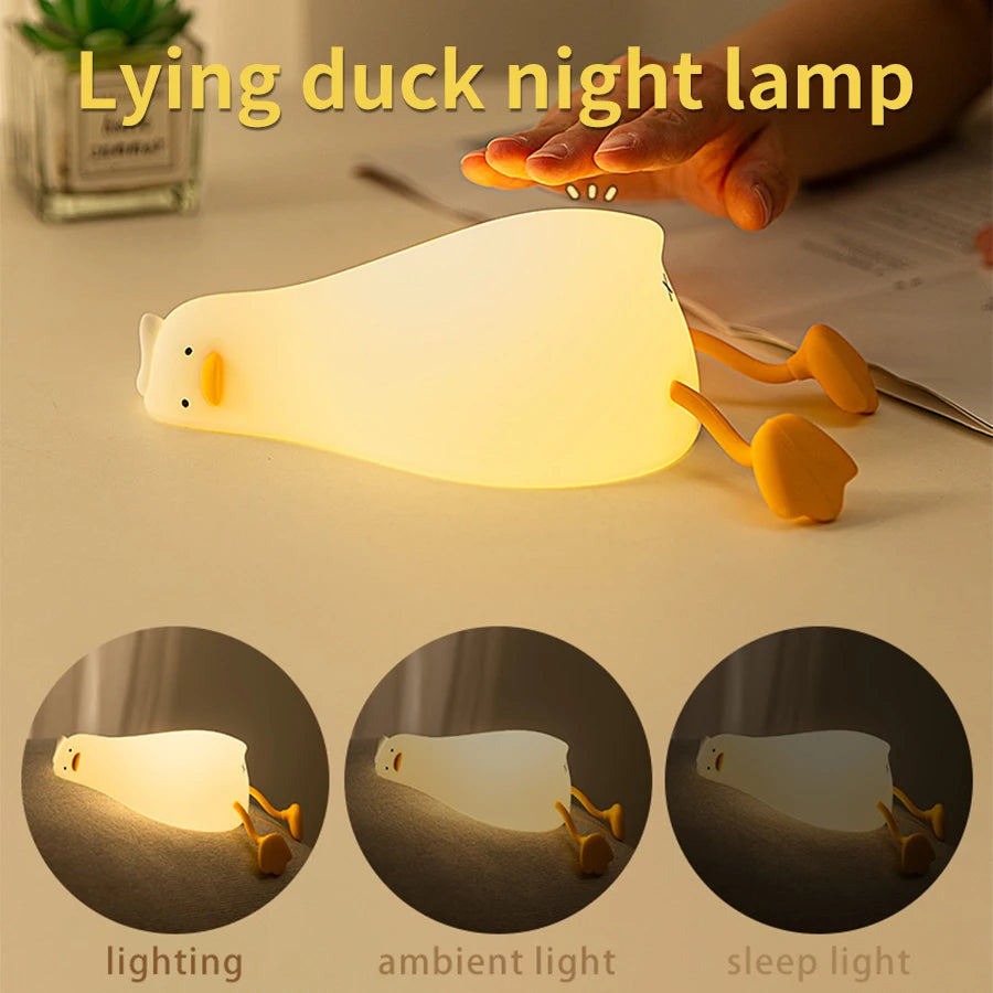Duck lamp shown at its three brightness levels