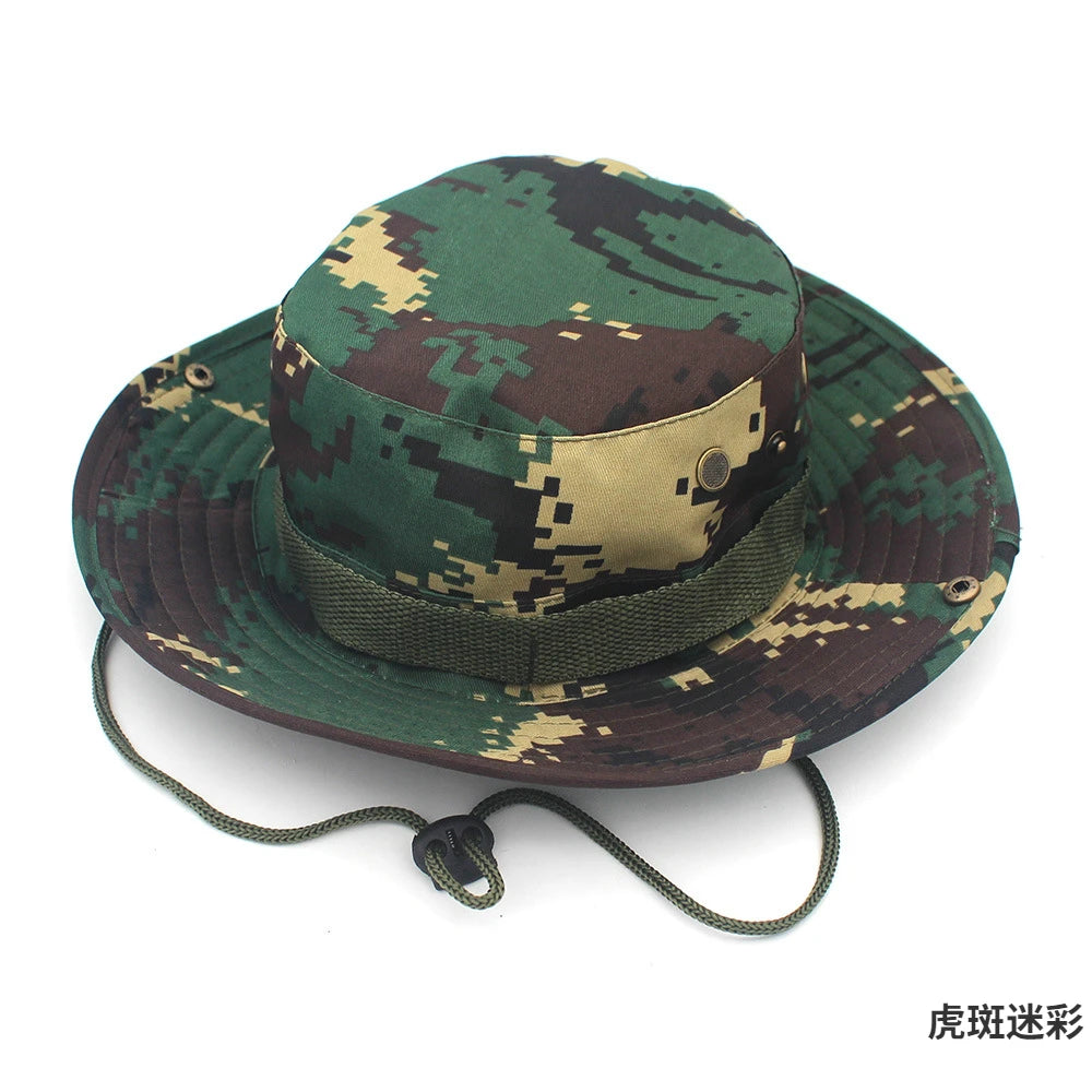 Boonie hat in a green and brown tiger stripe camouflage print