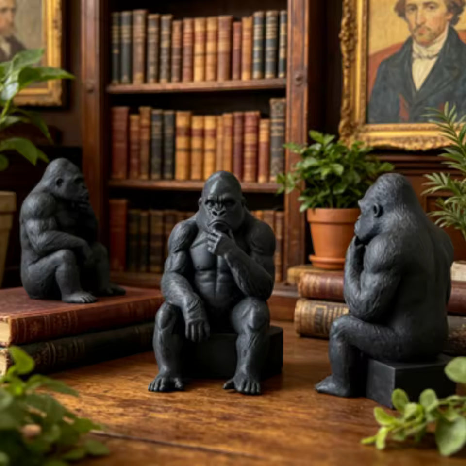 Figura decorativa de gorila pensador para estante