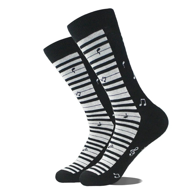 Funny novelty crew socks, piano keys design