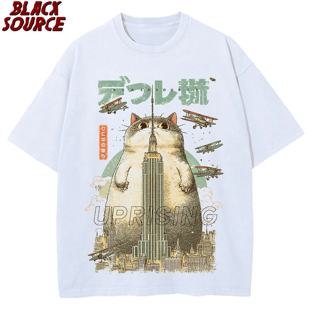 Camiseta de gato divertido comiendo ramen