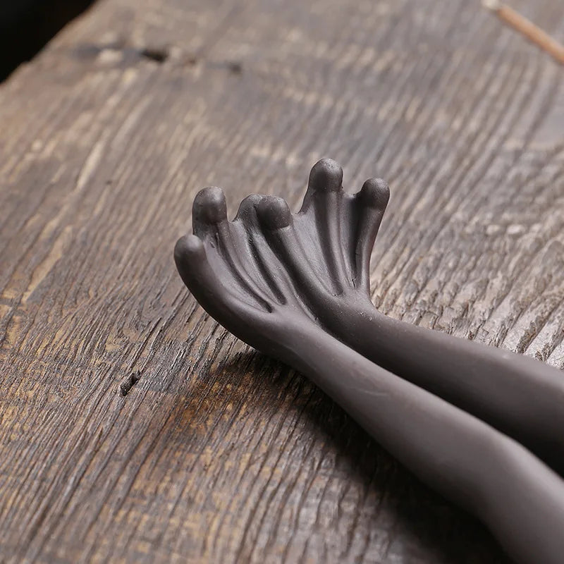 Close-up of the frog's webbed feet at the end of the ash tray