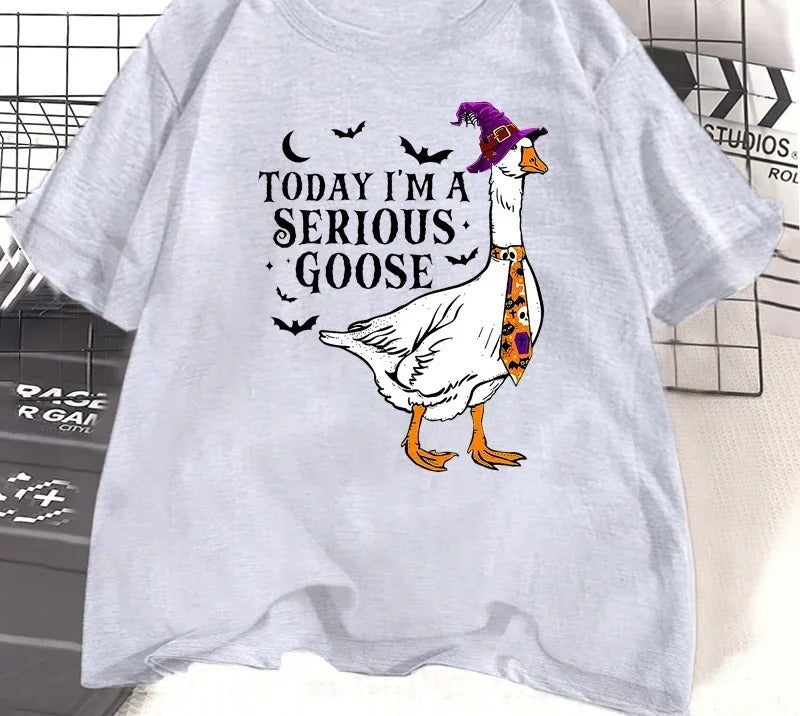 Witch-hat goose slogan t-shirt in grey