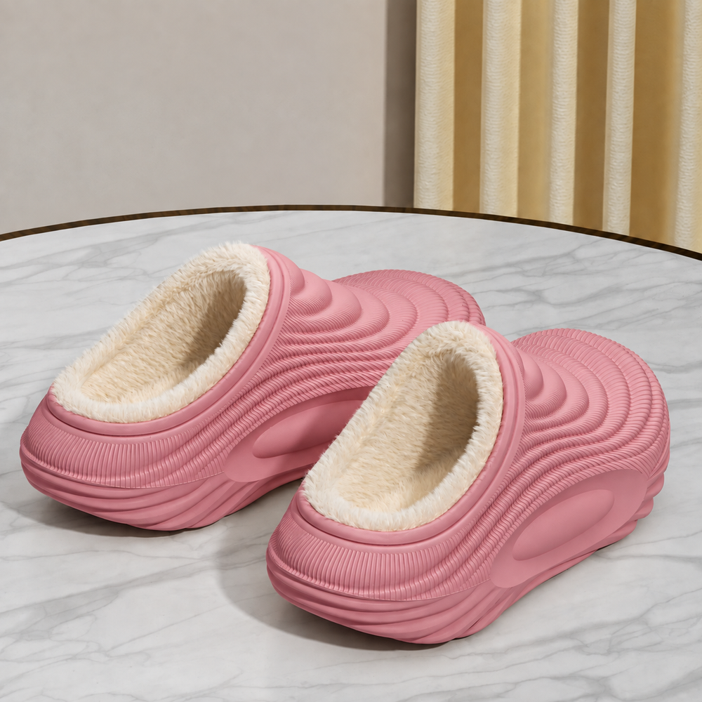 Closed-Toe Waterproof Plush Slippers — Pink