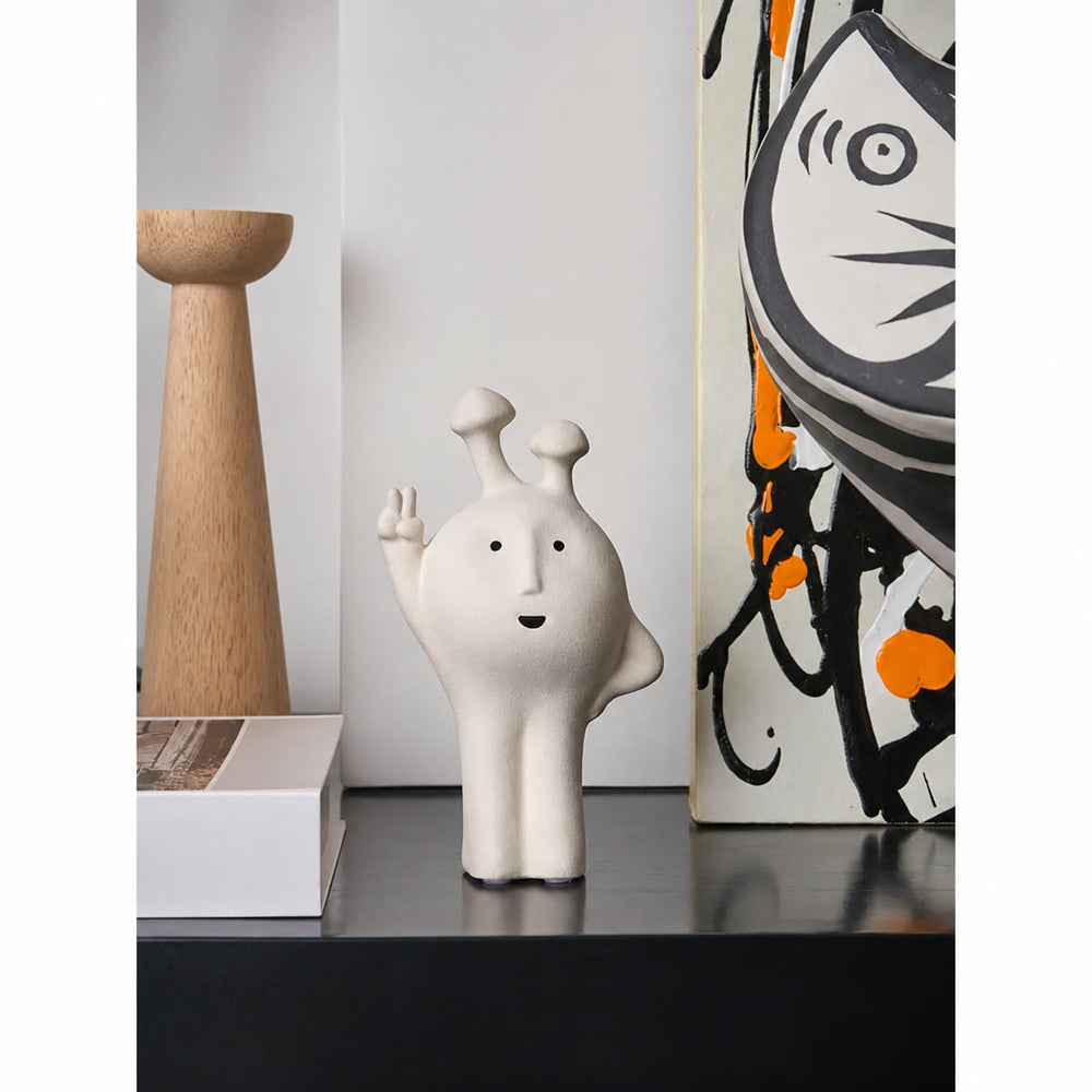 White ceramic Happy Mushroom figurine, 11 × 8 × 18 cm
