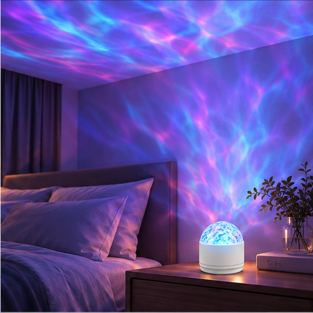 Aurora Wave Ceiling Projector casting colorful light in a bedroom