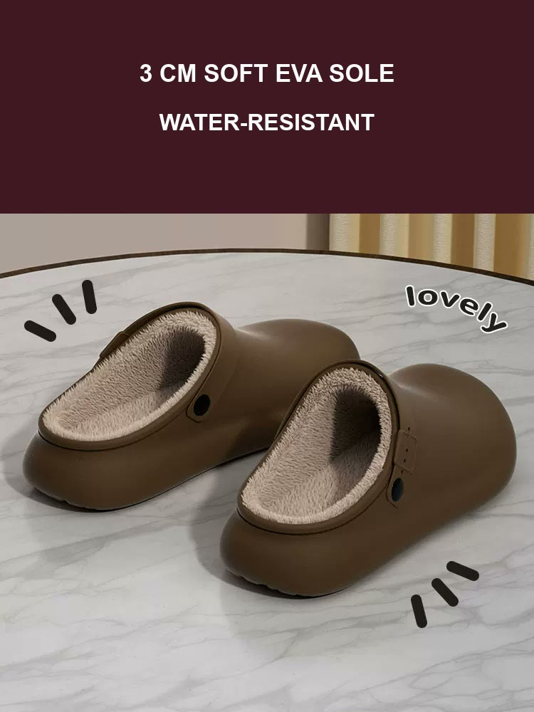 Waterproof Plush House Slides — Brown