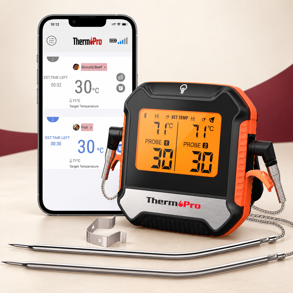 Bluetooth Dual-Probe Cooking Thermometer on The Weird Store studio background