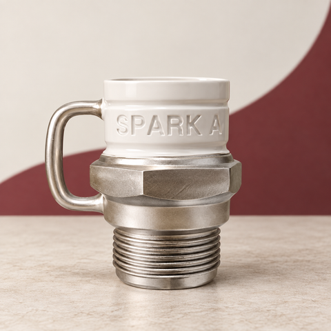 Spark Plug Coffee Mug on The Weird Store studio background