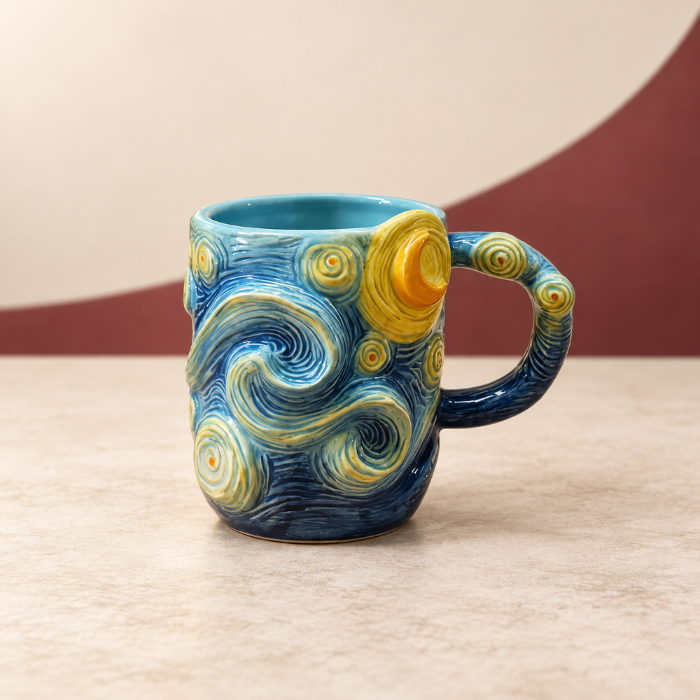 Starry Night Art Mug on The Weird Store studio background